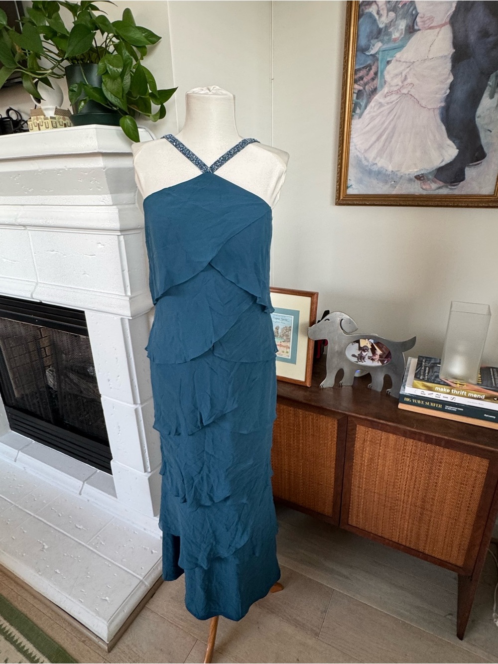 Teal Tiered Ruffle Halter Maxi Dress